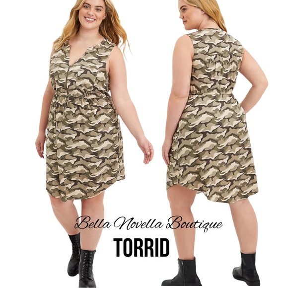 TORRID Camo Zip Front Dress NWT - Picture 2 of 8